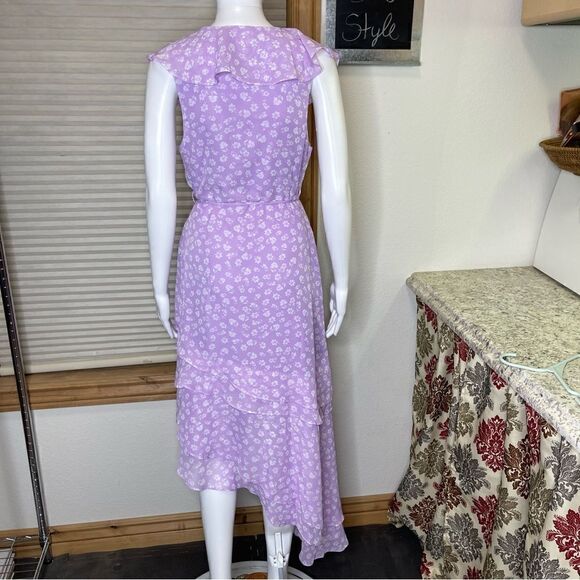 Lulu’s Cornelia Lavender Floral Print Ruffled Wrap Midi Dress - Picture 4 of 13